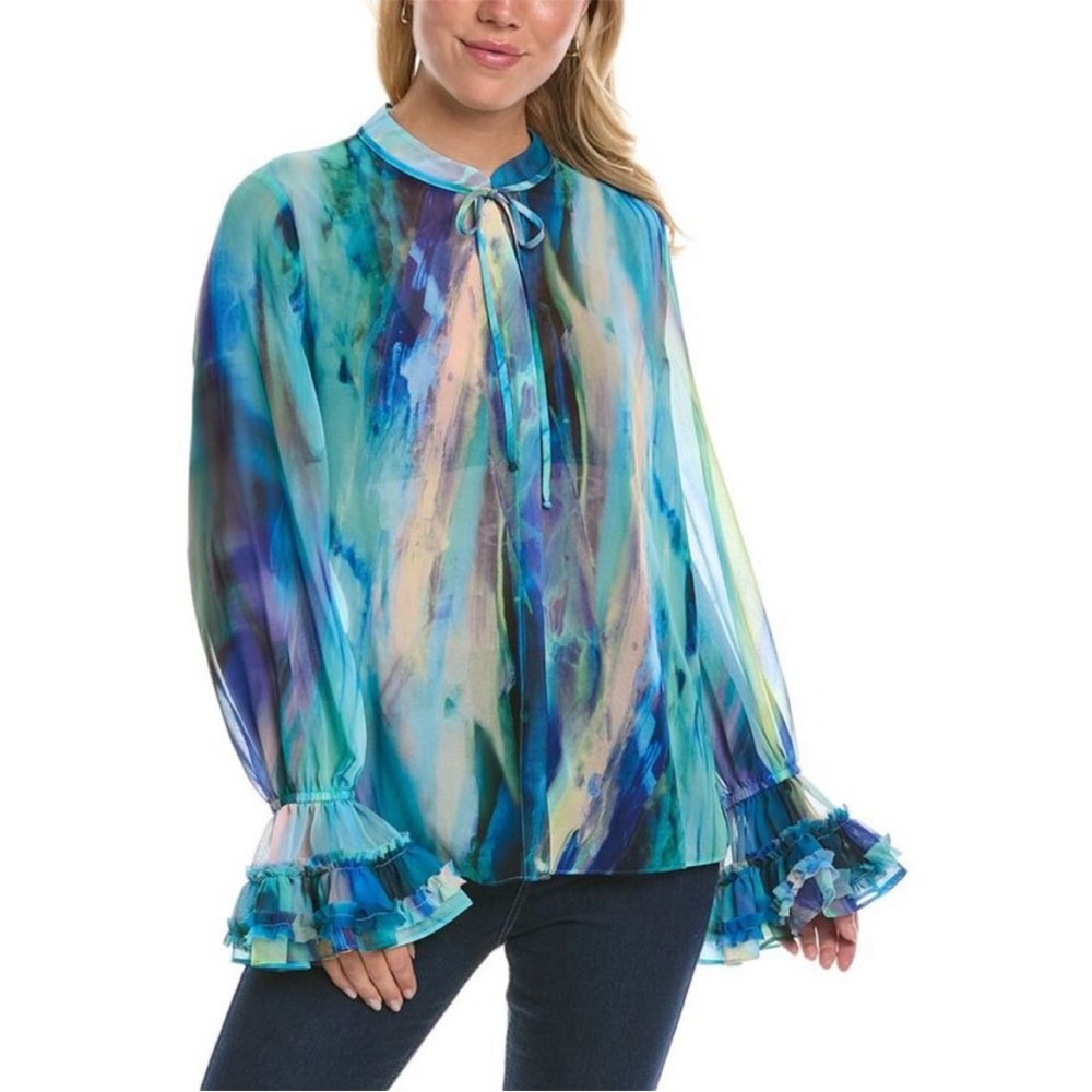 Ungaro Maisie chiffon long sleeves blouse multicolore pattern size XS